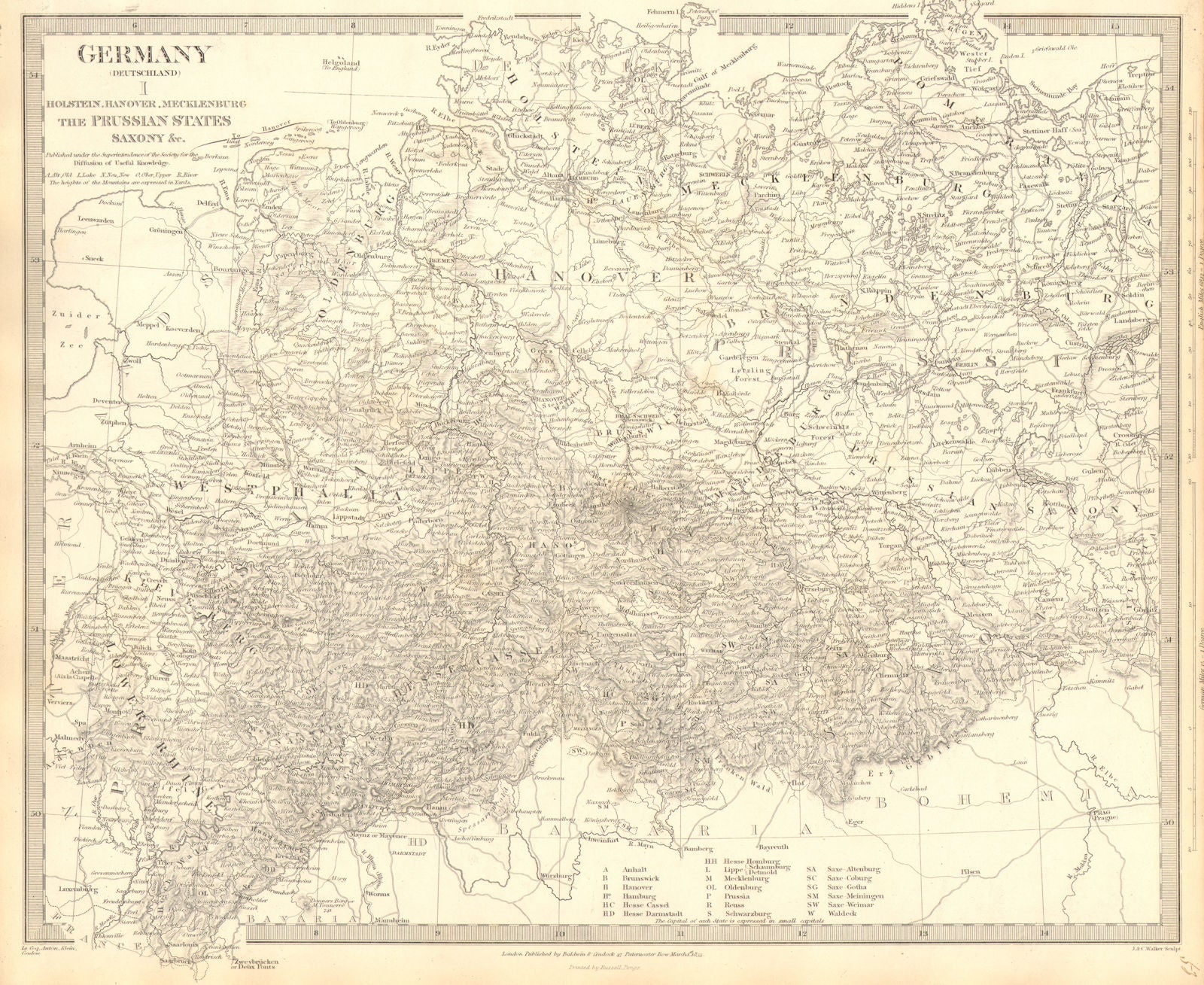 GERMANY DEUTSCHLAND.Holstein Hanover Mecklenburg Prussia Saxony.SDUK 1848 map